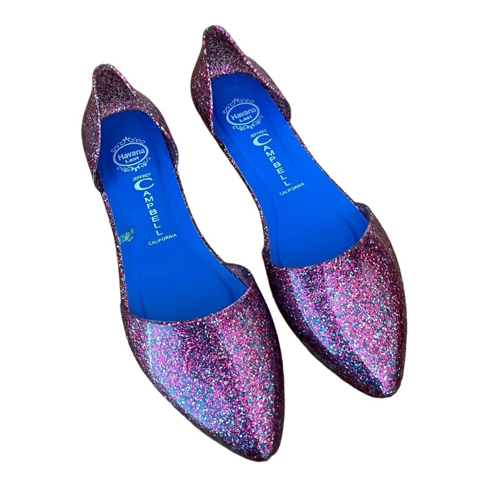Jeffrey Campbell pink glitter point toe jelly flats size 8